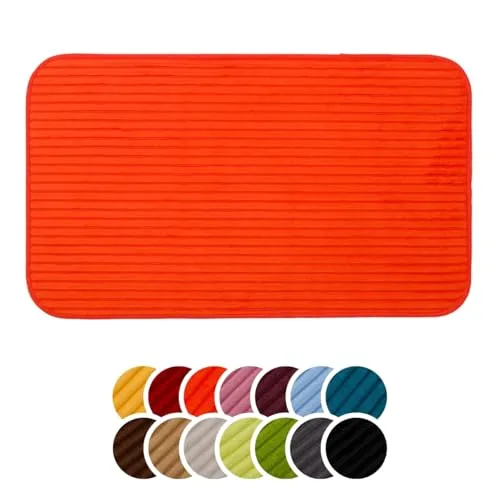 liebling Badteppich mit Anti-Rutsch-Beschichtung aus PVC Noppen, Cord-Optik, 100% Polyester, Serie Potsdam, 50 x 70 cm, 30 Grad waschbar, Fußbodenheizung geeignet, Farbe: orange