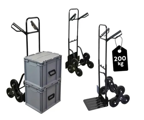 PROREGAL Treppensackkarre Odin | 200kg Tragkraft - Sackkarren mit klappbarer Schaufel und robustem Stahlrahmen, ideal für Umzüge und schwere Lasten. Hohe Wendigkeit dank Hartgummi-Rädern und Sicherheitsgriffen für komfortable Handhabung.