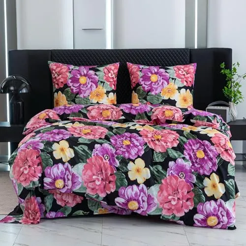 Cotton Market ÖKO-TEX Bettwäsche 220x200 cm - Mikrofaser Baumwolle - Bettwäsche-Sets 3 Teilig ‎mit Reißverschluss - Bettbezug 220 cm und 2 Kissenbezug 70x80 cm - Himmel/Rosa