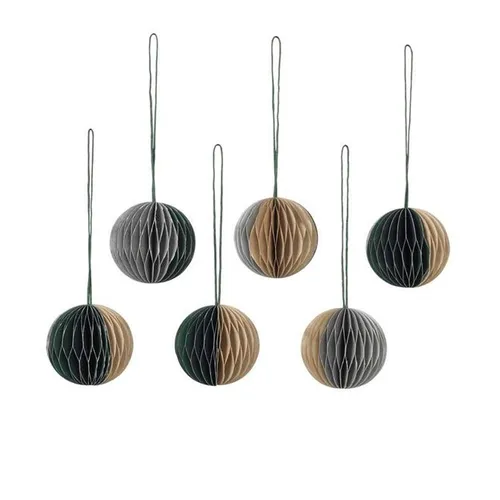 Broste Copenhagen Weihnachtsschmuck Ball Papier 6tlg. Set beige/grün