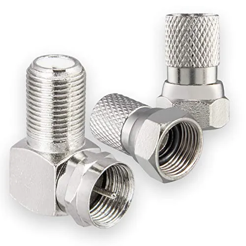 HB-DIGITAL Winkel-Adapter Set für SAT Anlagen: 2x F-Stecker (Vernickelet) + 1X F-Winkel-Adapter [F-Stecker (SAT, männlich) auf F-Buchse (SAT, weiblich)] rechtwinklig Ecke Steckverbinder 90° Grad