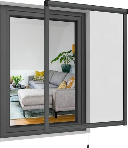 JALOUSIESCOUT Insektenschutzrollo für Fenster, 78 x 100 cm anthrazit