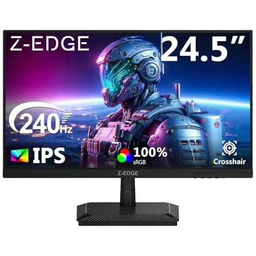 Z-Edge 24,5 Zoll 240Hz Gaming Monitor 1ms MPRT IPS Panel Full HD LED Monitor, 350cd/m² Helligkeit, FreeSync, HDR10, HDMI & DisplayPort, VESA Kompatibel - Schwarz
