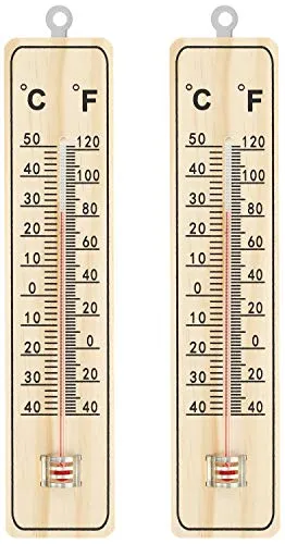 com-four® 2x Thermometer - Holz-Thermometer für drinnen - Temperaturmesser mit Skala in Grad Celsius und Grad Fahrenheit (02 Stück - 22x5x1cm)