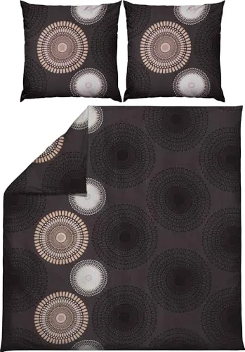 REDBEST Bettwäsche Biber Mandalas anthrazit-beige Größe 80x80 cm / 200x200 cm - mollig warm, temperaturausgleichend, mit Reißverschluss