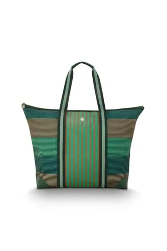 Pip Studio Tilda Tote Bag Large Stripe Green - Stylische Reisetasche mit großzügigem Hauptfach und praktischem Design, ideal für Wochenendausflüge oder lange Reisen.