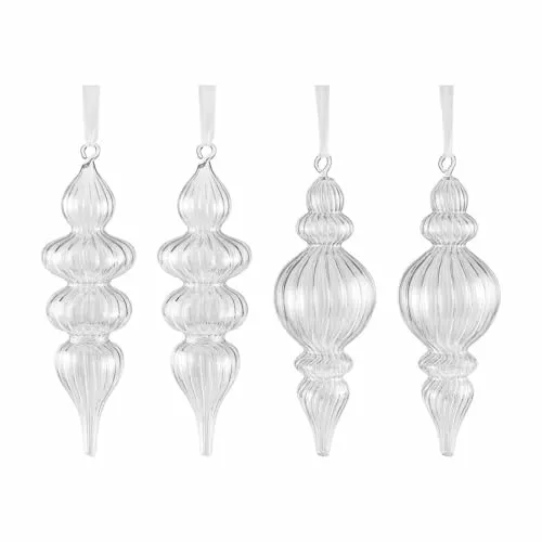 Loberon Weihnachtsschmuck 4er Set Diorise, Mundgeblasen, Klassisches Design, Filigran, Weihnachten, Christbaumschmuck, Glas, Organza, klar