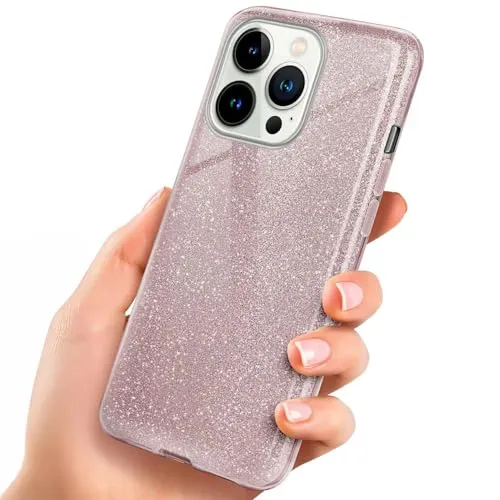 ONEFLOW Glitter Case für iPhone 13 Pro Glitzer Handyhülle mit Kameraschutz, Stylische Hülle Glitzernd, Dünne TPU Schutzhülle für Damen, Glitzerhülle Qi kompatibel, Rosa