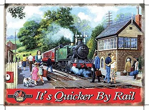 Es Hat Schneller Von Schiene (Britisch Railways Ad) Kleines Stahlschild