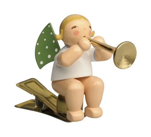 Wendt & Kühn Engel mit Fanfare, auf Klemme - Nussknacker: Handbemalter Engel aus Holz mit Klemme, ideal für Weihnachtsbaum oder Tischdekoration. Verleiht festlichen Charme das ganze Jahr über!