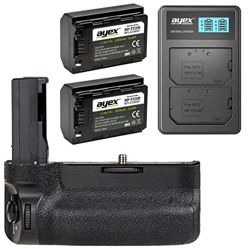 ayex Batteriegriff Set für Sony Alpha 1, a7RIV, a7SIII & mehr - Foto- & Video-Zubehör mit Hochformatauslöser und 2x NP-FZ100 Akkus. Ergonomisches Design für verbesserten Komfort und längere Einsatzzeiten.