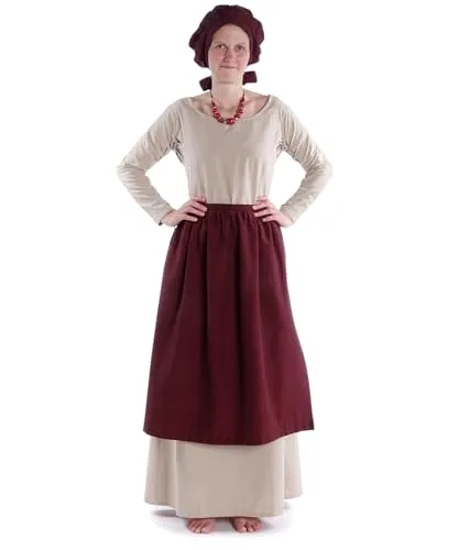 HEMAD Burgfräulein-Kostüm Schürze Repanse - Mittelalter Kostüm für LARP und historische Events, aus 100% Baumwolle, dunkelrot, pflegeleicht bei 40°C Maschinenwäsche.