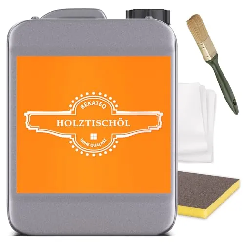 BEKATEQ Holztisch Öl 2,5L Set – Professionelles Holzöl mit Zubehör - Hochwertiges Holzöl-Set für Möbel und Arbeitsplatten. Enthält Schleifmatte, Putzvliestuch und Pinsel. Schützt Holz effektiv vor Schmutz und Wasser, dabei bleibt die natürliche Haptik erhalten. Ideal für vielseitige Anwendungen.