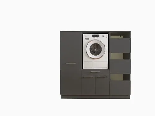 Laundreezy Waschmaschinenschrank, Wäscheschrank und Mehrzweckschrank, Anthrazit - Hoch- & Midischränke fürs Bad, TÜV-zertifiziert mit Softclose-Türen und viel Stauraum für eine optimale Wäscheorganisation in Ihrem Zuhause.