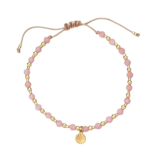 Karma NH11080687 Damenarmband Achat Edelstein Rosa Gold Edelstahl filigranes Design modern Armband Damen Geschenk für sie Edelsteinarmband (Rosa)