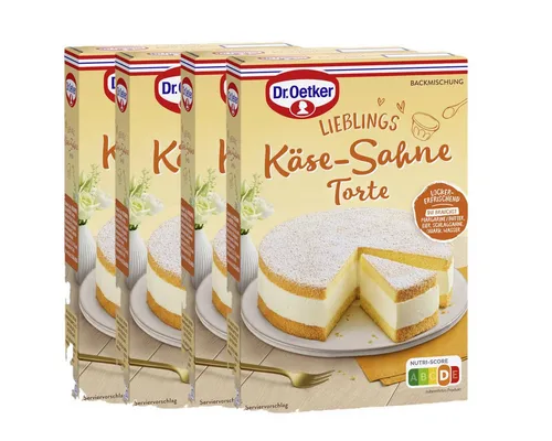 Dr. Oetker Küchenhelfer Backmischung, Dr. Oetker Käse Sahne Torte Backmischung mit Dekorzucker 385g 4er Pack