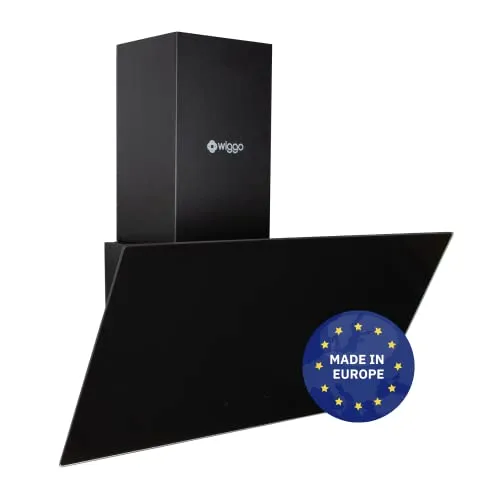 Wiggo Dunstabzugshaube 60cm kopffrei - Elegante Schräghaube mit LED Touch-Display - Dunstabzugshaube 300m³/h, kopffrei mit Eco Double Vented Air Outlet-System für perfekte Absaugung und leisen Betrieb (max. 63 dB) - ideal für stilvolle Küchen.