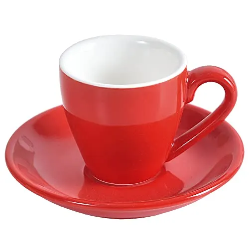 ionEgg Kaffeetasse aus Porzellan mit Untertasse, Shot-Tasse für Espresso, 80 ml, rot.., E0402303EPCR