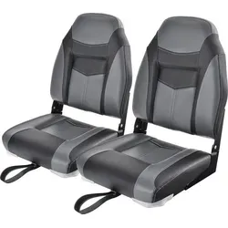 COSTWAY Hochlehner Bootssitz, klappbarer Bootsstuhl mit 10 cm dicker Schwammpolsterung, gepolsterter Steuerstuhl für Boote (Schwarz, 2er Set)