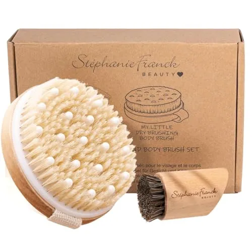 Stephanie Franck Beauty Trockenbürsten Set – Körperbürste mit Naturborsten & Gumminoppen, Gesichtsbürste aus festem Rosshaar – für Dry Brush, Lymphdrainage, Peeling & Cellulite – für strahlende Haut