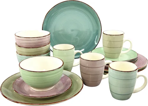 CreaTable 20339 Kombiservice Bella Casa für 4 Personen, Uni + Uni, Steingut, rund, mehrfarbig (1 Set, 16-teilig)