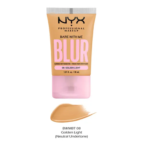 Nyx Professional Make Up Foundation Bare With Me Blur 08-Golden Light 30ml - Weichzeichnende Foundation mit mittlerer Deckkraft, ideal zum Kaschieren von Unreinheiten. Angereichert mit pflegenden Inhaltsstoffen für ein perfektes Finish.