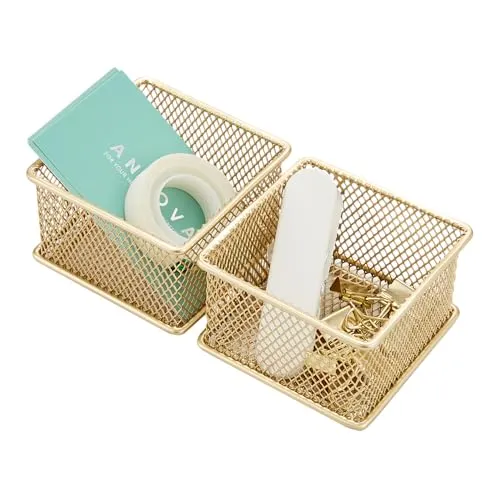 Annova Netz-Schubladenschrank und Regal, Organizer, Aufbewahrungskorb, für Schule, Büro, Zubehör, 2 Stück (Gold, 7.5x7.5x5cm)