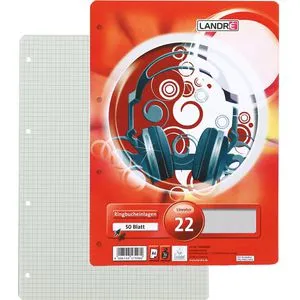 Landre Ringbucheinlagen 100050484, Lineatur 22, A4, 70g/m², 50 Blatt, 4-fach gelocht, kariert