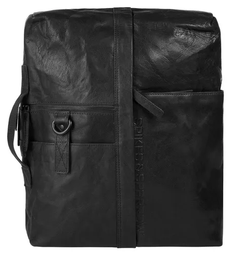 Aktentasche SPIKES & SPARROW aus Leder, schwarz - Elegante Aktentasche aus echtem Leder, ideal für den Berufsalltag. Mit gepolstertem Notebookfach und mehreren Fächern für optimale Organisation. Vielseitig tragbar als Rucksack oder mit Tragegriffen.