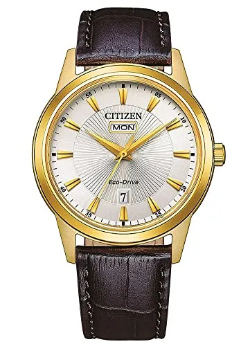 Citizen Herren Analog Uhr AW0102-13AE mit Lederarmband - Armbanduhren für Herren mit Japanischem Quarzwerk, 240 Tage Gangreserve und elegante Eco-Drive Technologie für nachhaltigen Genuss.