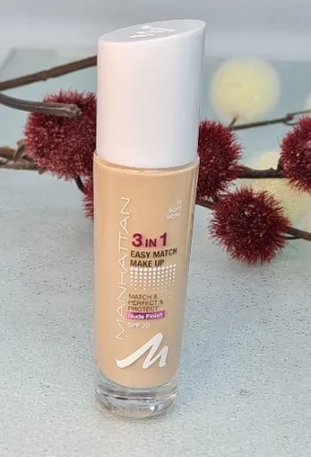 Manhattan 3in1 Easy Match Make Up Nr.31 Soft Ivory - Grundierung mit Lichtschutzfaktor 20 für einen samtigen Nude-Finish. Ideal für alle Hauttypen und perfekt für den Alltag!