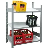 Regalwerk Getränkekistenregal BERT für 9 Kisten - Schrägbodenregal aus Metall und Holz, ideal für die übersichtliche Lagerung von Getränkekisten. Hohe Belastbarkeit von 150 kg pro Fachboden und einfache Montage durch Stecksystem.