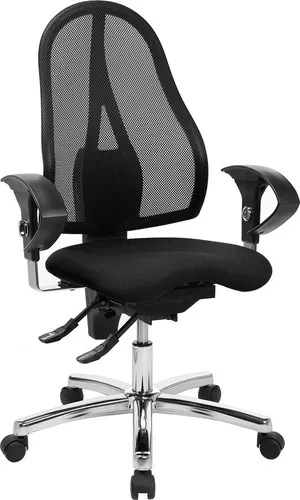 Drehstuhl Sitness 15 - Schwarz mit Armlehnen und Universalrollen - Der Sitness 15 ist ein rückenfreundlicher Bürostuhl mit beweglicher Sitzfläche und atmungsaktiver Netzrückenlehne. Ideal für den täglichen Einsatz im Büro, bietet er Komfort und Unterstützung.