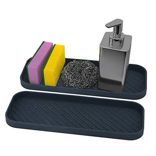 webake Kitchen Caddy Spülbecken-Organizer, Silikon, 2 Stück, Küchenspüle, Schwammhalter für Geschirrschwamm, Seifenspender, Schrubber, Schwarz