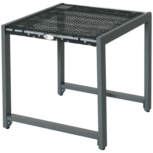 Outsunny Gartentisch - 50 x 49,5 x 50 cm - grau - Gartentisch aus witterungsbeständigem Aluminium und Polyrattan, ideal für Balkon und Terrasse. Kompakt und flexibel einsetzbar, perfekt für kleine Räume.
