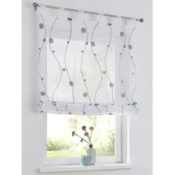 Kutti Raffrollo Nelly, modern bestickt in Grau/Weiß, 60x140 cm - Rollos mit Schlaufenaufhängung, transparentes Voile-Material sorgt für Lichtmilderung ohne Verdunkeln, ideal für stilvolle Fensterdekoration.