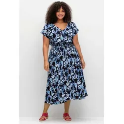 Sheego Etuikleid Druckkleid Kurzarm mit Minimalprint und Smokbund