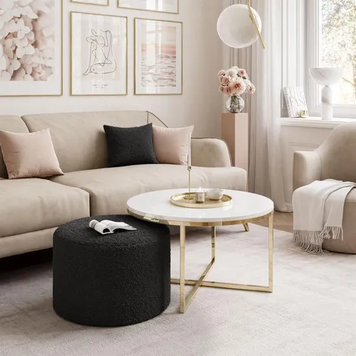 Couchtisch CIRI-X mit Hocker in Gold Chrom und Weiß Hochglanz