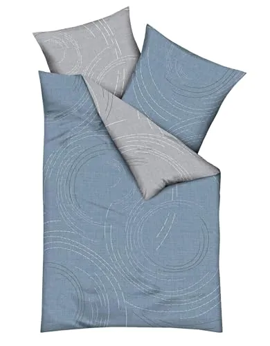 JACK by Kaeppel Fein Biber Wende Bettwäsche 2 TLG. Jaro Taube Blau Grau Kreise Linien Reißverschluss, Größe:135x200cm Bettwäsche