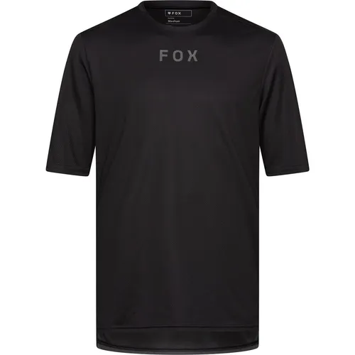 Fox Ranger Woodmark SS Herren Bikeshirt - Schwarz - L - Fahrradbekleidung mit stylischem Design und atmungsaktivem Material für optimalen Komfort beim Biken.