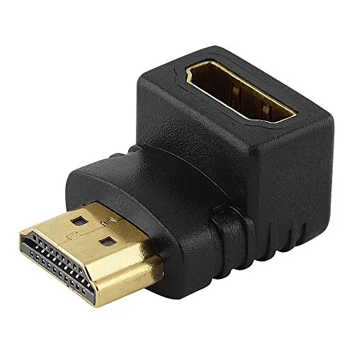 BestPlug HDMI Adapter Verbindungsstück, HDMI Stecker männlich auf HDMI Buchse Kupplung weiblich 90° abgewinkelt, vergoldet, High Speed, geeignet für 3D HD FullHD UHD 4K, Schwarz