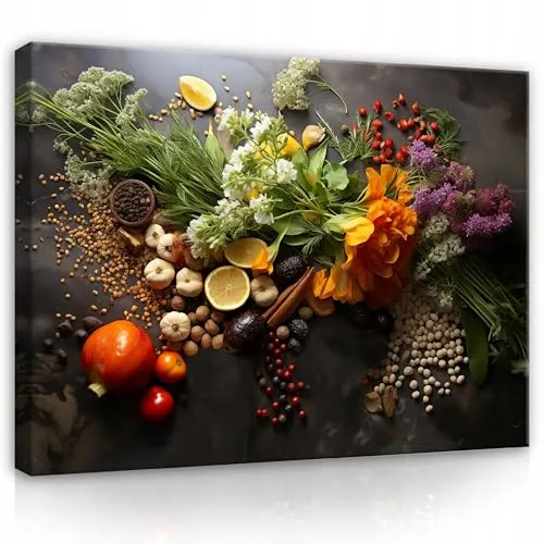 WallArena - Leinwand Bilder - Gewürze - 100x70 cm Leinwandbilder - Bild auf leinwand - Wandbild XXL groß Wandbilder für Wohnzimmer Schlafzimmer Wohnzimmerbilder Modern kunstdruck - Küche Obst