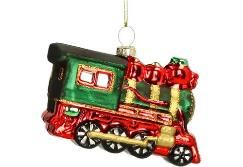 HD Collection Christbaumschmuck, Christbaumschmuck Glas 10cm Lokomotive Figur Grün / Rot