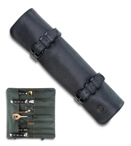 Angus Stoke Duplex Messerrolle aus hochwertigem Leder in schwarz von Angus Stoke