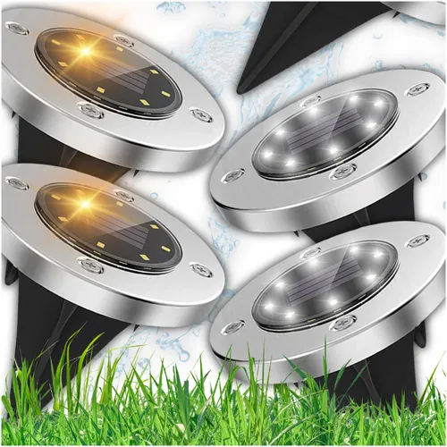 4er Set Solar-Bodenleuchten LED Kaltweiß