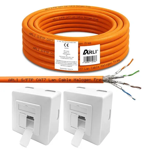 ARLI Cat7 Verlegekabel 25m mit 2x Cat6a Netzwerkdose - Netzwerkkabel für feste Installationen, unterstützt bis zu 10 Gbit/s, halogenfrei, ideal für Gebäudeverkabelung und vielseitig einsetzbar.