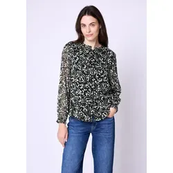 Langarmbluse STREET ONE STUDIO, Damen, Gr. 40, schwarz, Stoff, Obermaterial: 100% Polyester; Futter: 100% Modal, unifarben, normal normal, hoch geschlossener Ausschnitt, Bündchen, Blusen, mit grafischem Muster