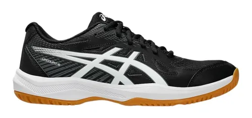 Asics UPCOURT 6 Hallenschuh für Hallensport in Schwarz - Größe 44 EU - Sneaker für Hallensport mit atmungsaktivem Obermaterial, rutschhemmender Gummisohle und ideal für Badminton, Handball, Squash und Volleyball.