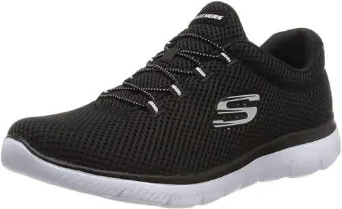 Skechers Damen Summits Sneaker - Schwarz-Weiss, 41 EU - Damen-Sneaker mit weichem Mesh-Obermaterial und Bungee-Schnürung für einfaches Hineinschlüpfen. Leichte, flexible Zwischensohle sorgt für optimalen Komfort.