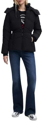 Stylische Damenjacke Schwarz mit Kapuze & Taillengürtel